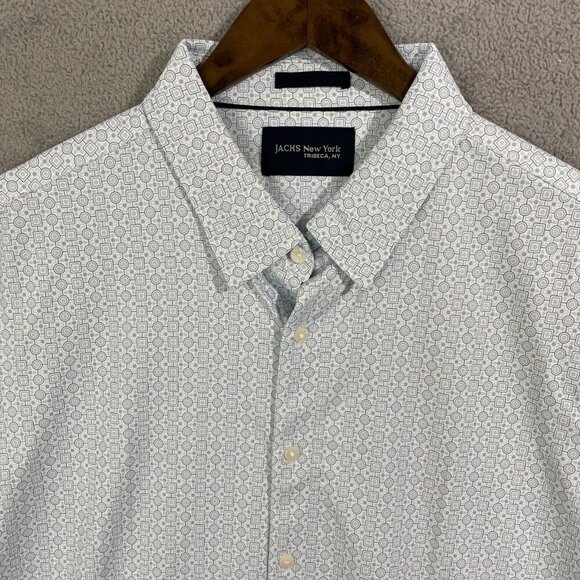 NEW Jachs New York Men's XL Short Sleeve Button-Up Shirt White Pattern - Picture 7 of 8